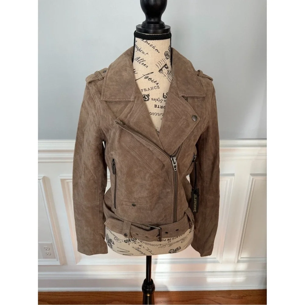NEW BLANKNYC Denim Sueded Moto Jacket - French Taupe - Small